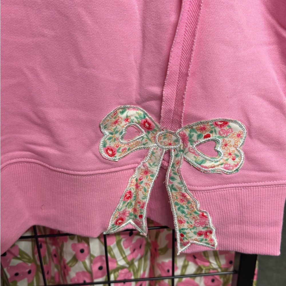 Pink Sweatshirt with Floral Bow Detail